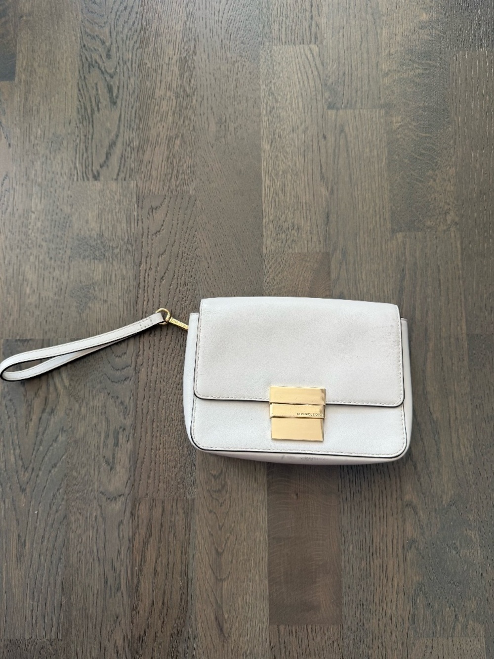 Michael Kors White Leather Wristlet Clutch Gold Lock Purse Small Hand Purse